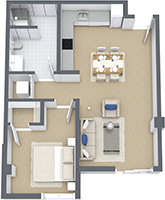 Floor Plan: Mesa Nueva Standard 1Bed, 1Bath 3D