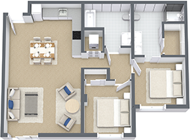 Floor Plan: Mesa Nueva Standard 2Bed, 2Bath 3D