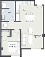 Floor Plan: Mesa Nueva Standard 1Bed, 1Bath 2D