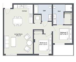 Floor Plan: Mesa Nueva Standard 2Bed, 2Bath 2D