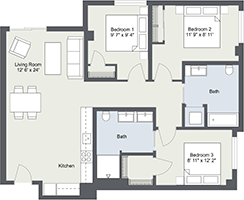 Floor Plan: Mesa Nueva Standard 3Bed, 2Bath 2D